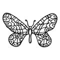 Black doodle decorative ornate butterfly isolated on white background. Royalty Free Stock Photo