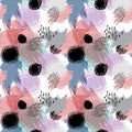 Black doodle doots on abstract spotted background seamless pattern