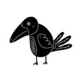 Black doodle raven. Halloween crow vector illustration