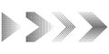 Black dots arrows. Arrow icon collection. Halftone dots background. Fade abstract pattern. Stock image