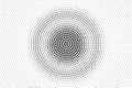 Black dots on white background. Centered perforated surface. Faded halftone vector texture. Round dotwork gradient