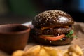 Black double hamburger made from beef, cheese and vegetables-2.