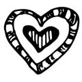 a black double heart with a pattern of stripes. hand-drawn doodle-style double frame hearts with a pattern of vertical Royalty Free Stock Photo