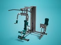 Black doubles with green seat mats sports weight training device for trainings 3d render on blue background with shadow