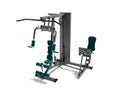 Black doubles with green seat mats sports weight training device for trainings 3d render on white background with shadow