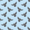 Black Dove Seamless Pattern. Pigeons Flying Background. Birds In