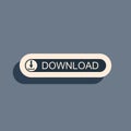 Black Download button with arrow icon isolated on grey background. Upload button. Load symbol. Long shadow style. Vector