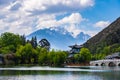 The black dragon pool in front of Jade dragon Snow Mountain the snow mountain in Lijiang, Yunnan, China Royalty Free Stock Photo