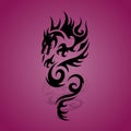 Black dragon silhouette with shadow on a purple background,