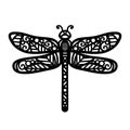 Black dragonfly stencil. Isolated insect silhouette. Boho clipart pattern