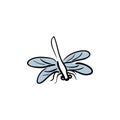 Black dragonfly on white background isolated. Hand-drawn vector illustration