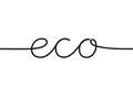 Black drawn continuous line word Eco. Concept is natural, eco-friendly, fresh, vitamin, proven. Vector illustration on white