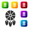 Black Dream catcher with feathers icon isolated on white background. Set icons in color square buttons. Vector Royalty Free Stock Photo