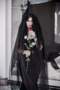 Black dress for Halloween party, gothic bride Royalty Free Stock Photo