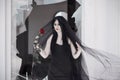 Black dress for Halloween party, gothic bride Royalty Free Stock Photo