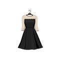 Black dress on hanger. Vector illustration. Fashion elegant clothing. Women clothes graphic isolated clip art