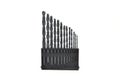 Black drill bit on white background close-up. Tool, drilling, technology, consumables, macro, sharp, black, sharpening