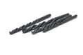 Black drill bit on white background close-up. Tool, drilling, technology, consumables, macro, sharp, black, sharpening