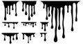 Black dripping oil stain, liquid drips or paint ink silhouette isolated spooky scary halloween vector set Royalty Free Stock Photo
