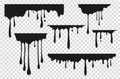 Black dripping stain. Liquid paint drop, oil ink splatter melted chocolate caramel splash black graffiti stain. Vector