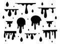 Black dripping water, sauce or paint current vector silhouettes isolated. Liquid splash, splatter border, trickle leak Royalty Free Stock Photo