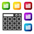 Black Drum machine music producer equipment icon isolated on white background. Set icons in color square buttons. Vector Royalty Free Stock Photo
