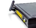 Black DSL router back side anterna four port Royalty Free Stock Photo