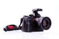 Black DSLR camera with Flash trigger isolated on white background Royalty Free Stock Photo