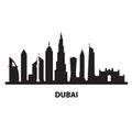 Black Dubai city on white background. Dubai skyline and landmarks sign. Arab Emirates Dubai City symbol. Dubai UAE skyline