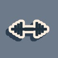 Black Dumbbell icon isolated on grey background. Muscle lifting icon, fitness barbell, gym icon, sports equipment symbol