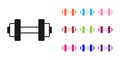 Black Dumbbell icon isolated on white background. Muscle lifting, fitness barbell, sports equipment. Set icons colorful Royalty Free Stock Photo