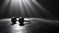 Dumbbell on Dark Gym Floor with Dramatic Spotlights Royalty Free Stock Photo