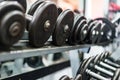 Black dumbells in the gym Royalty Free Stock Photo
