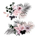 Black and dusty pink flowers glamour vector design bouquets Royalty Free Stock Photo