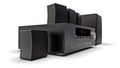 Black DVD receiver and home theater system with speakers and subwoofer. 3d illustration. Royalty Free Stock Photo