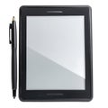 Black e reader device with stylus pen on a white background Royalty Free Stock Photo