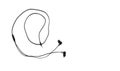 Black earphones lying on the white background. Modern music concept. Audio technology