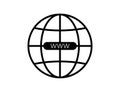 Black earth or globe icon with www. Planet illustration with network symbol. World wide web symbol in earth sign