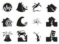 Black earthquake icons set