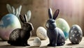 Black Easter cute rabbit egg symbol. easter bunny little Generated AI