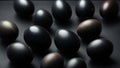 Black Easter eggs background. Minimal abstract holidays concept.