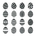 Black easter eggs icons. Christian tradition happy easter celebration egg vector isolated silhouettes