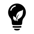 Black ecological energy icon, plant in the bulb Royalty Free Stock Photo