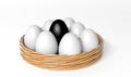 Black egg among white eggs Royalty Free Stock Photo