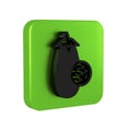 Black Eggplant icon isolated on transparent background. Green square button.