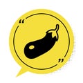 Black Eggplant icon isolated on white background. Yellow speech bubble symbol. Vector