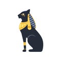 Black Egyptian cat. Bastet, ancient Egypt goddess, vector Illustration Royalty Free Stock Photo