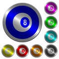 Black eight billiard ball luminous coin-like round color buttons Royalty Free Stock Photo