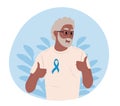 A black elderly man and a symbol of mens health. Prostate cancer awareness ribbon with. Flat vector illustration.