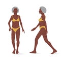 Black elderly woman, whole body. Isometric vector illustration of a standing person.